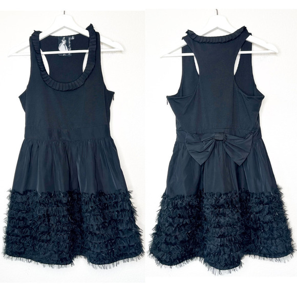 Twelve by Twelve Black Tiered Tulle Bow Back Fit and Flare Dress S - Picture 1 of 11